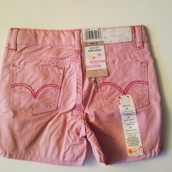 LEVIS Girls 2T & 3T Jacky Midi Adjust Waist Shorts Pink Stretch Denim New w Tags - Picture 5 of 7